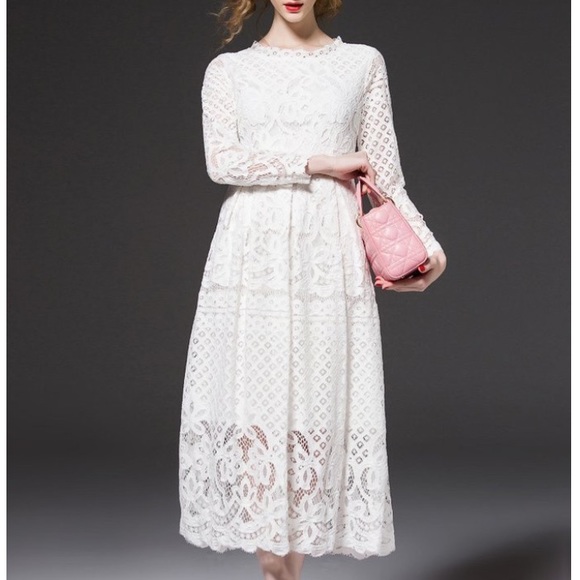 FRMZ Dresses & Skirts - FRMZ White All-Over Lace Long Sleeve Dress